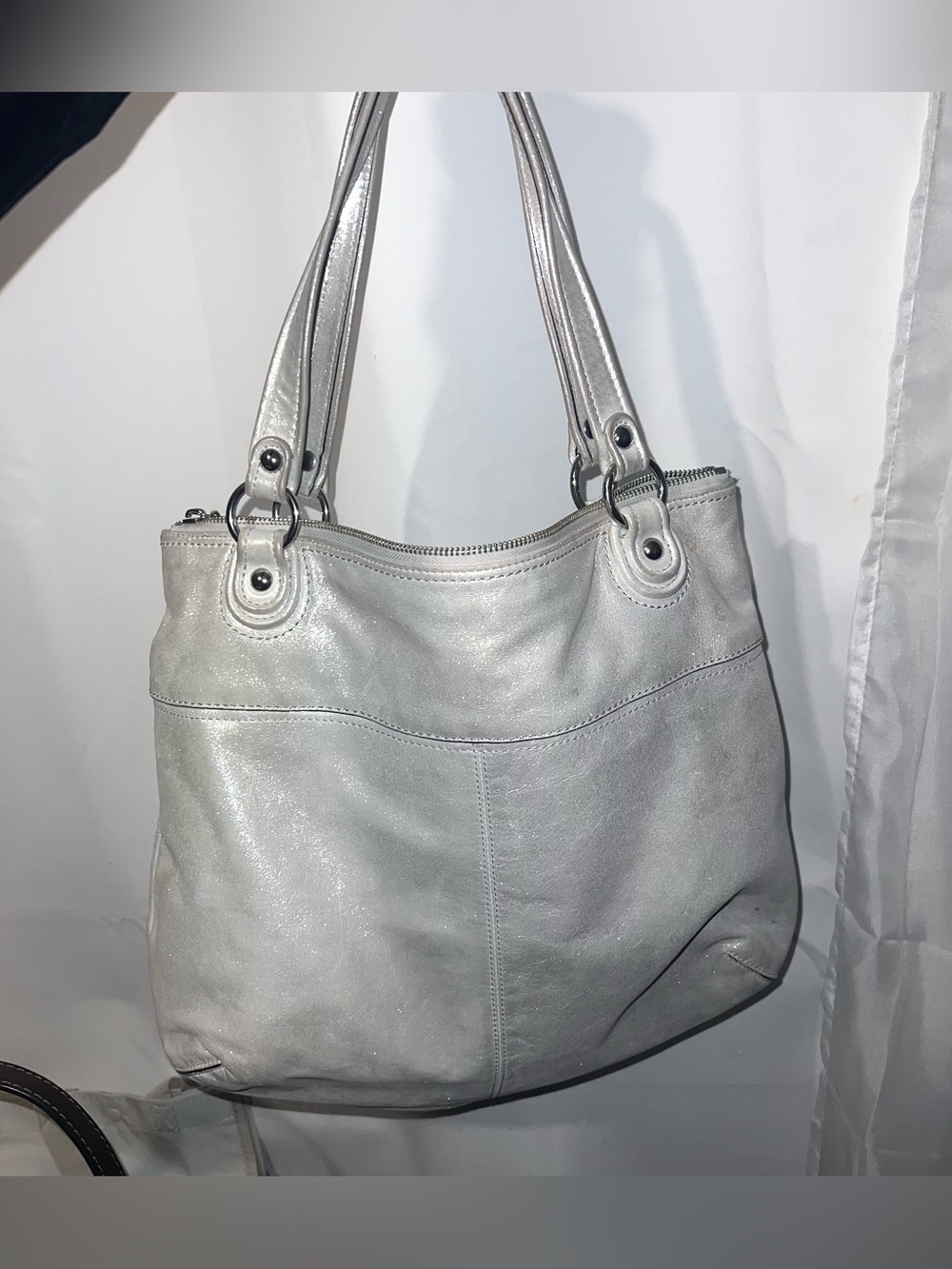 Coach Bag Y2K Silver Shoulder Bag With Blue Interior 19002